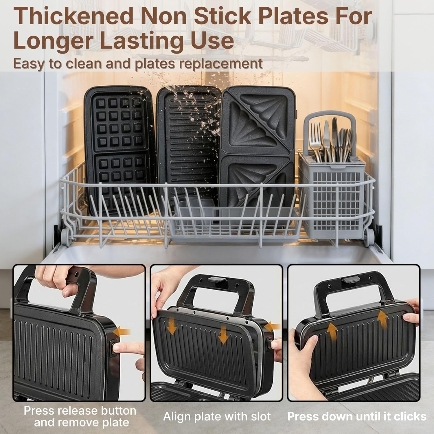 3-in-1 Waffle Sandwich Maker 1200W Non-Stick Removable Plates