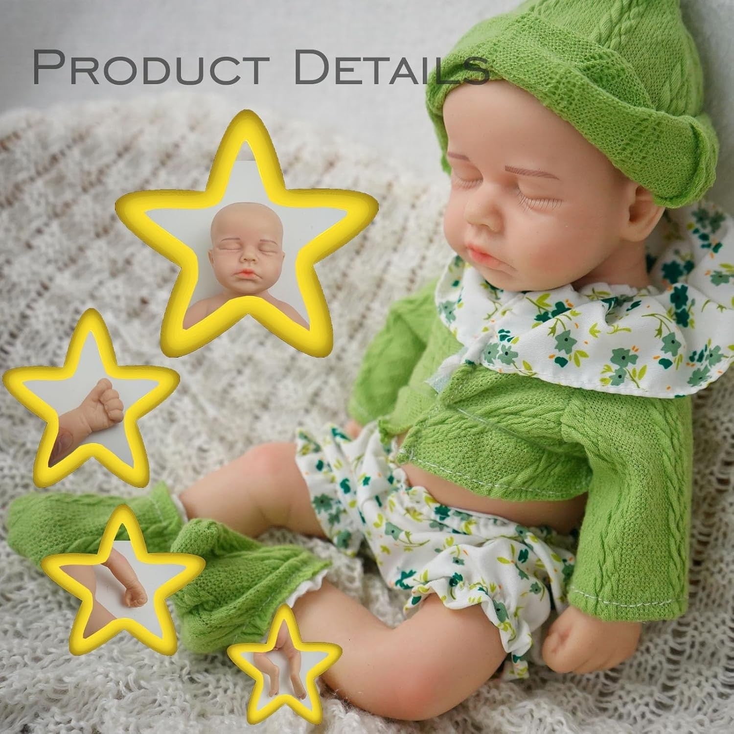 12” Mini Full Silicone Newborn Doll Sleeping Reborn 1:1 Ivory