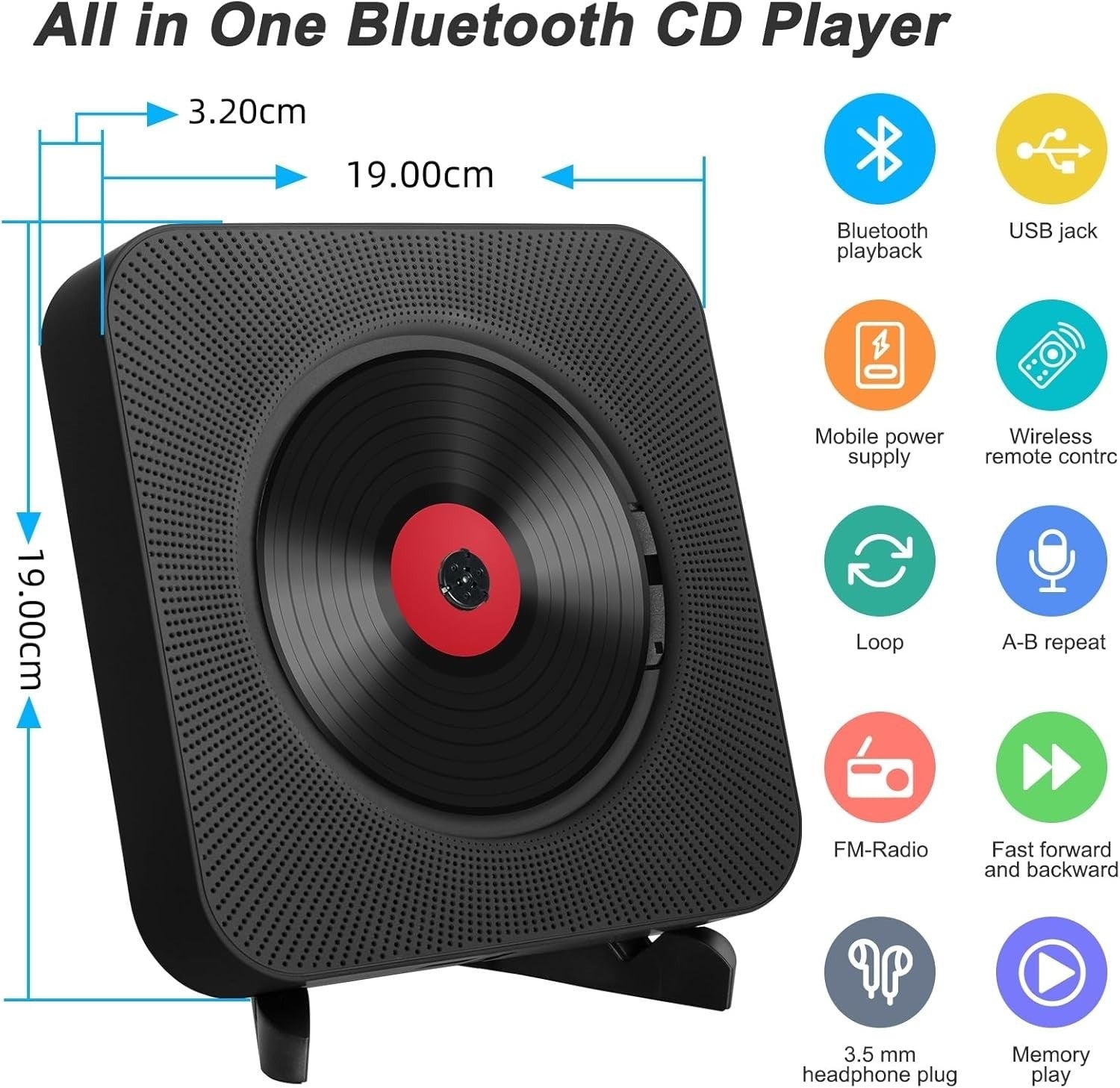 Portable Desktop CD Player Bluetooth HiFi Speakers FM Radio Remote LCD