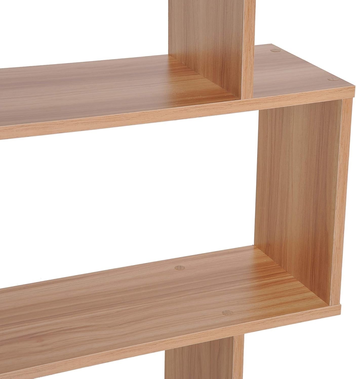 Modern S-Shape 6-Tier Bookcase Maple Wood Room Divider Display Shelf Unit