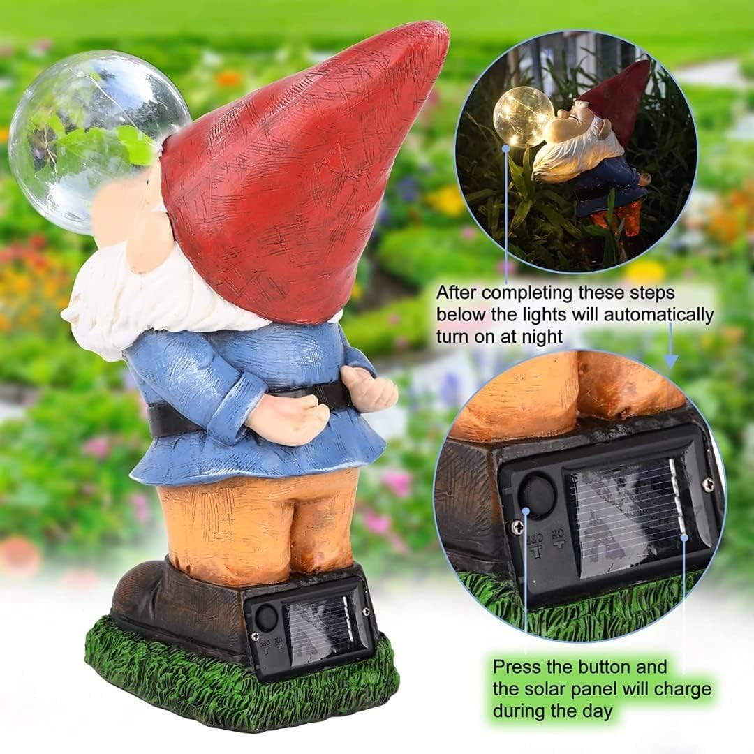 Solar Garden Gnome Bubble Blowing Statue LED Outdoor Lawn Patio Ornament 22cm