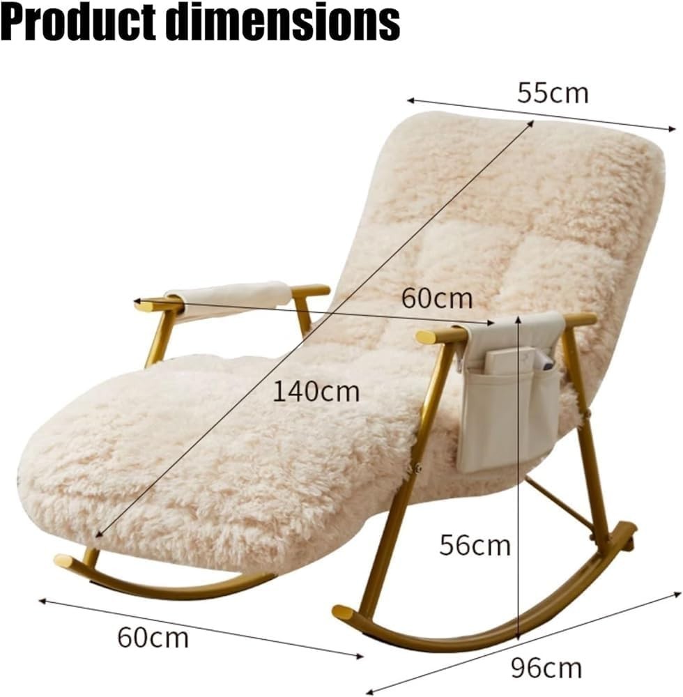Modern Glider Rocking Chair with Teddy Upholstery & Side Pocket, Golden Legs