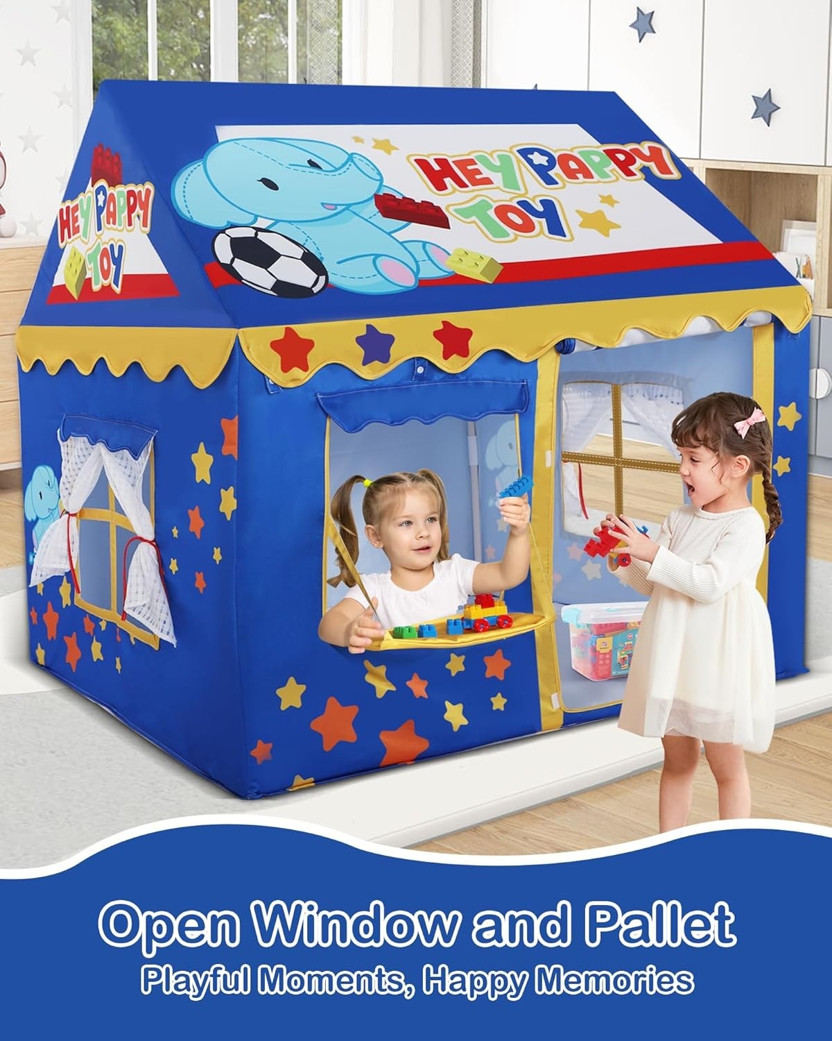 Kids Indoor Outdoor Play Tent w Lights Toy Set 3 Windows Large