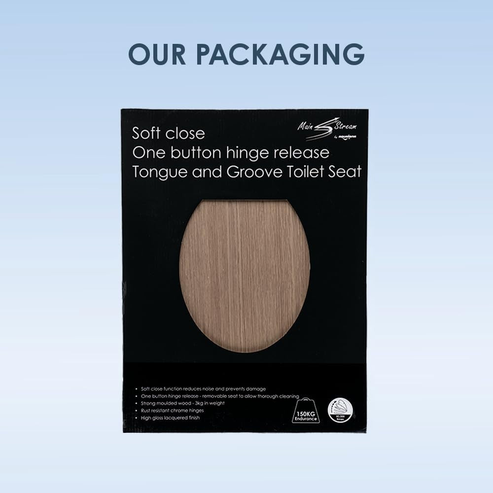 Oak Toilet Seat Tongue & Groove Moulded Wood Stainless Steel Hinges 42x35cm