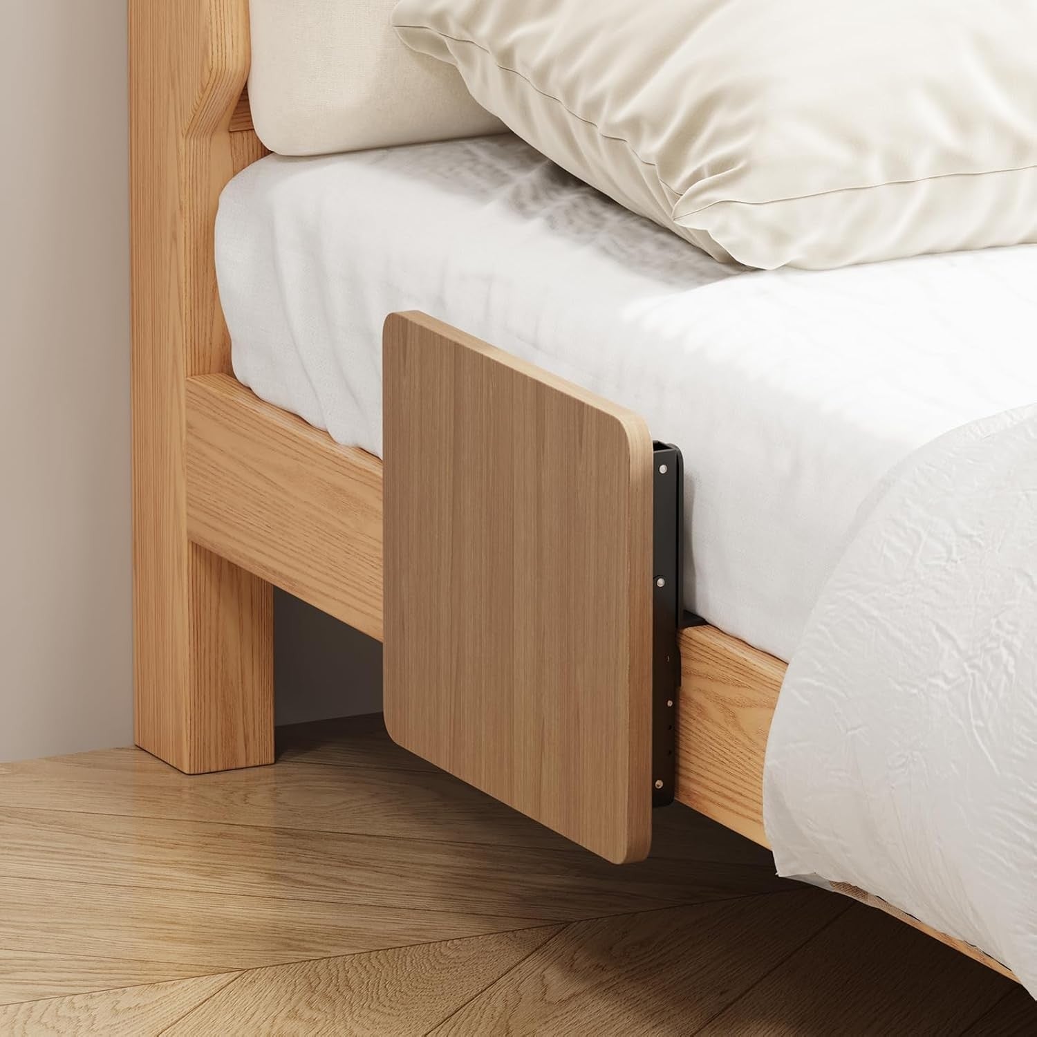 Floating Bedside Shelf Table for Small Spaces – Bed Clip-On Folding Tray