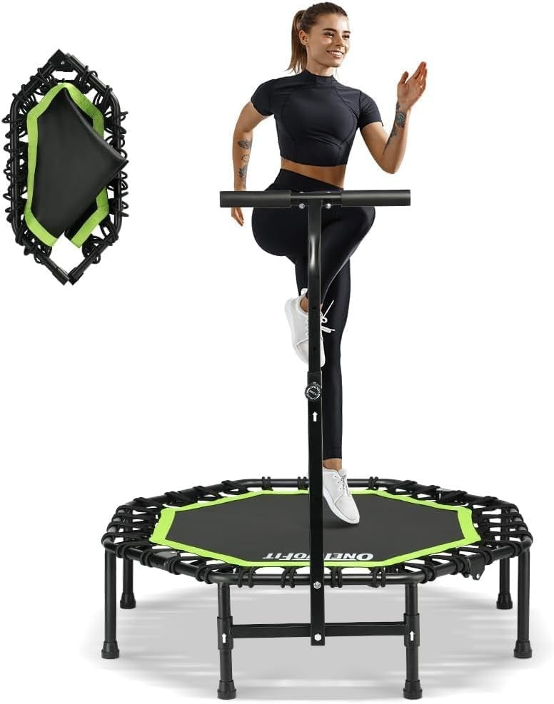 42in Foldable Fitness Trampoline Quiet Rebounder Adjustable Handle 330lb