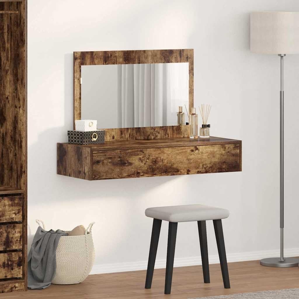 Smoked Oak Vanity Dressing Table w/ Mirror & Drawer Modern Bedroom Furniture
