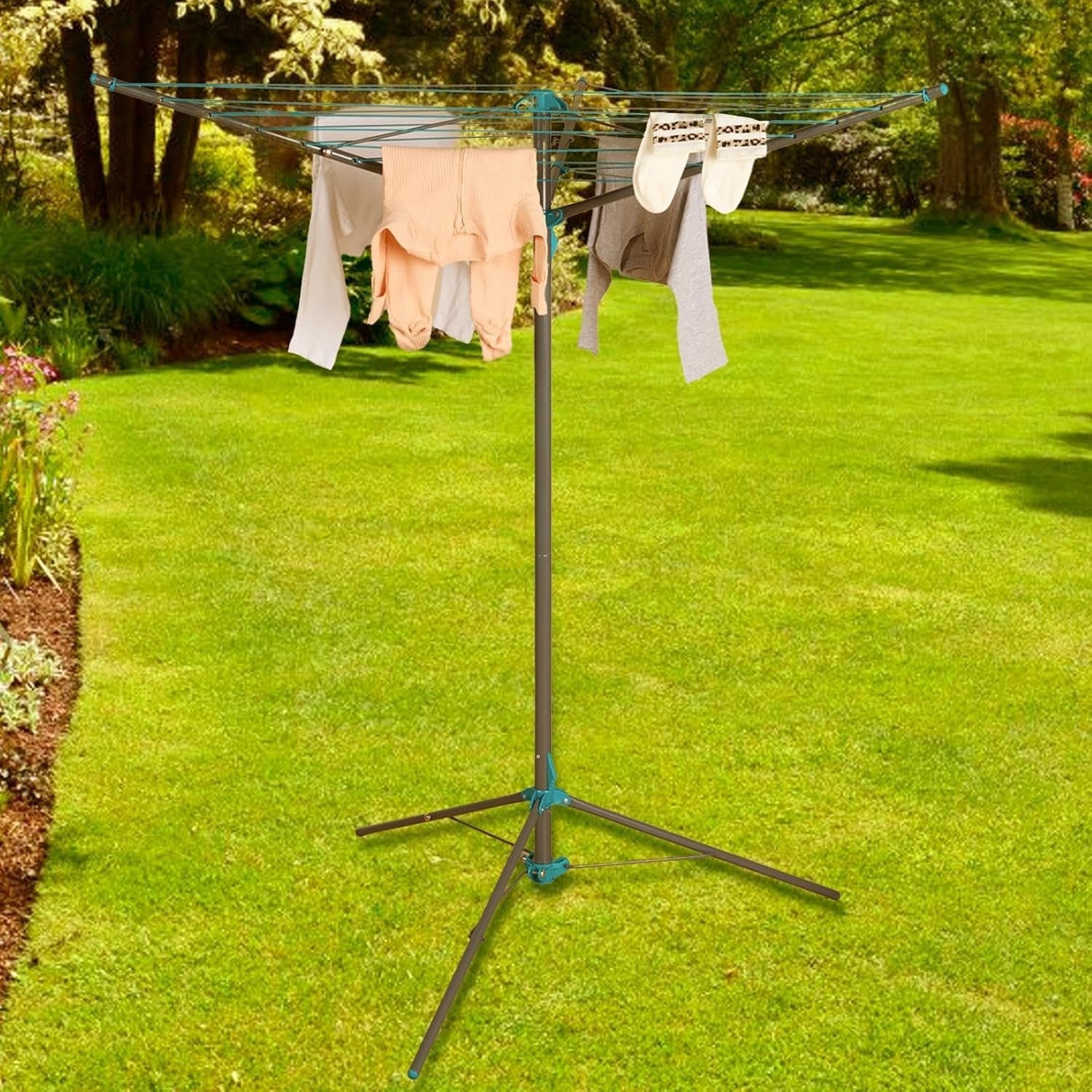 Rotary Clothes Airer 3 Arm Tripod Dryer Outdoor Washing Line Garden Patio