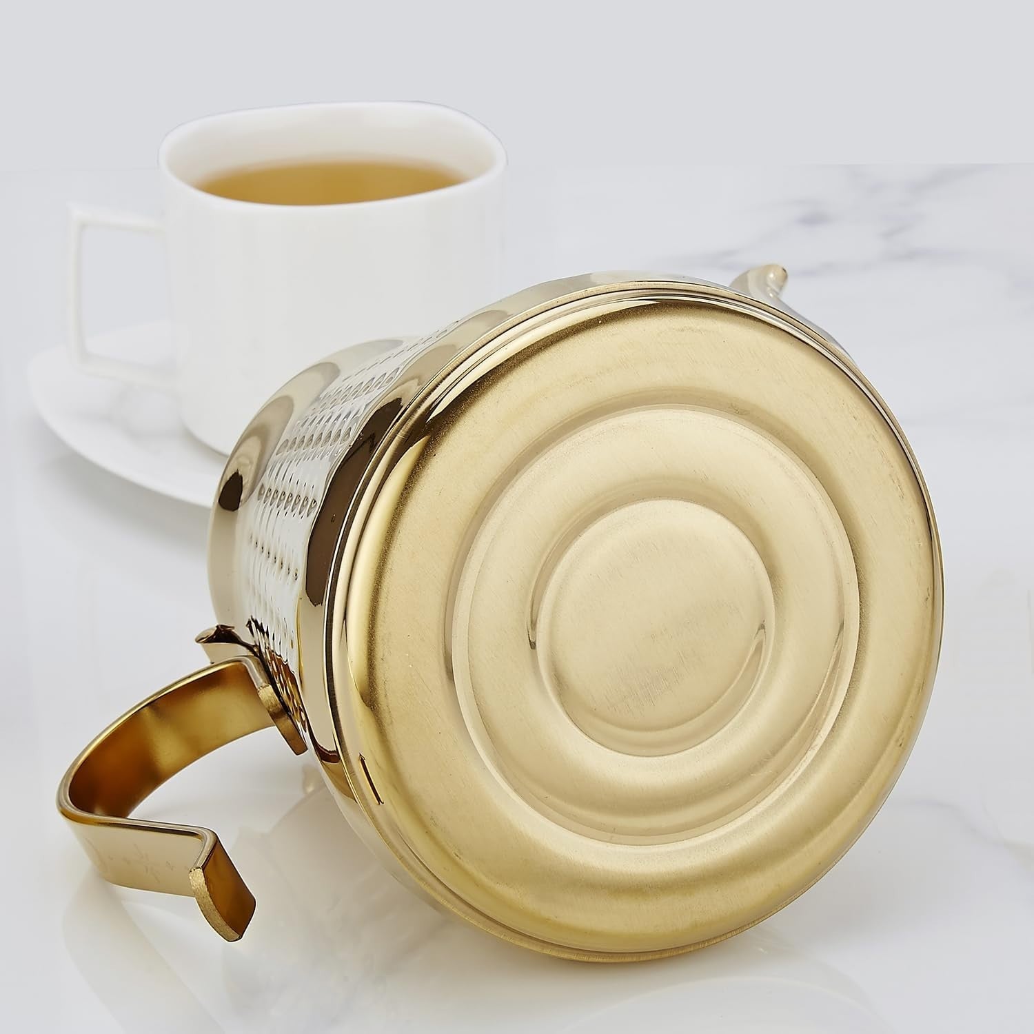 1.2L Gold Stainless Steel Teapot with Infuser Hammered Tea Pot 5 Cup