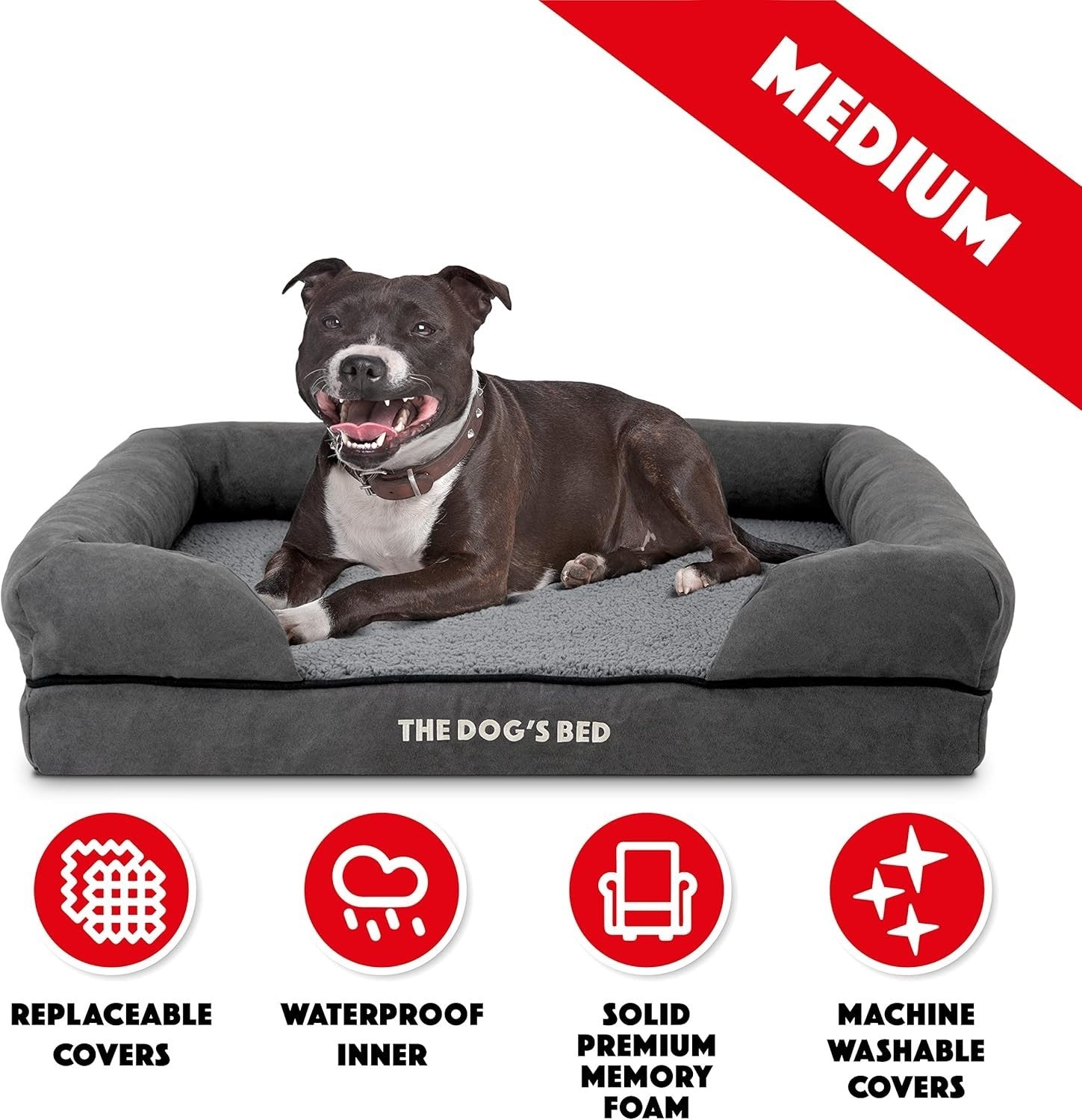 Medium Orthopedic Dog Bed Plush Memory Foam 77x60cm Grey