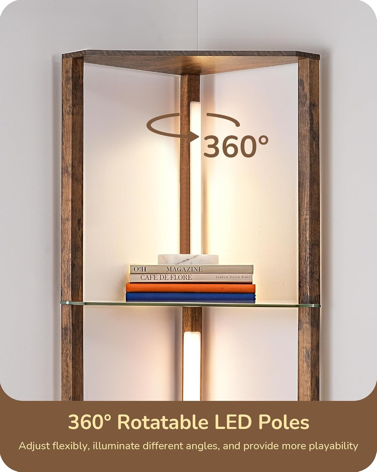 LED Floor Lamp with Glass Shelves Dimmable Corner Standing Display Light