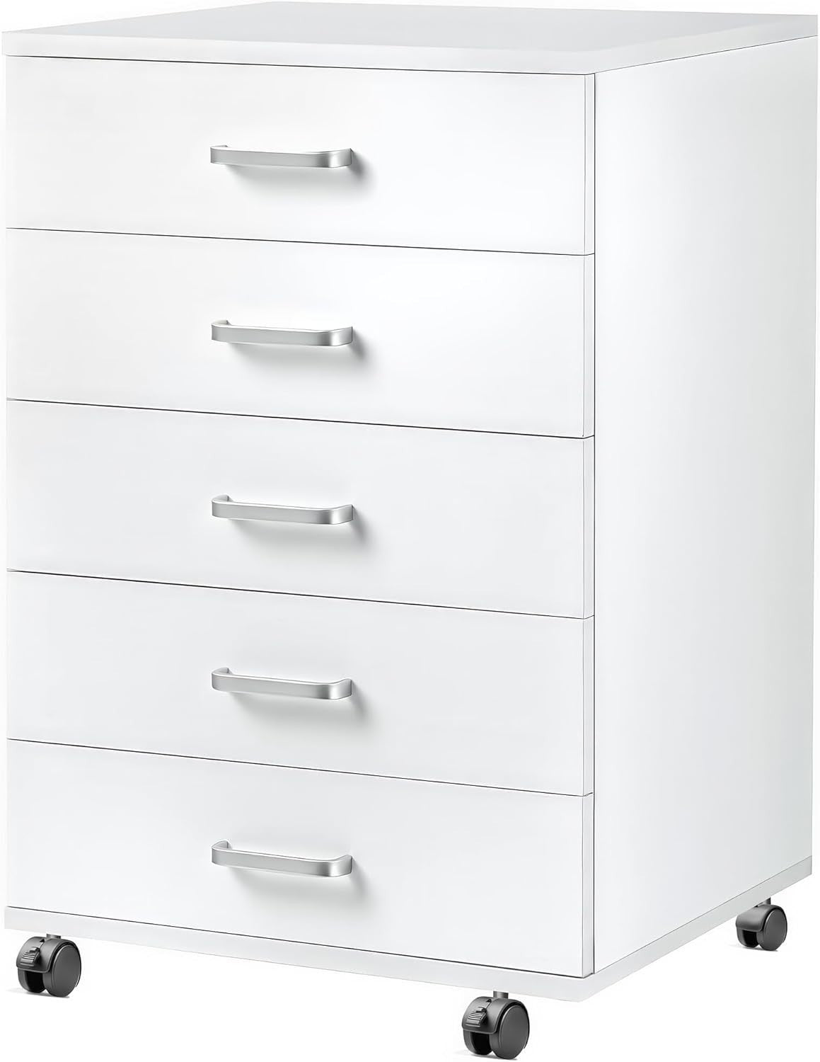 White Mobile Filing Cabinet 5 Drawer 75cm Rolling Office Storage
