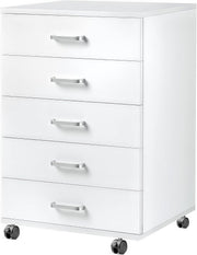White Mobile Filing Cabinet 5 Drawer 75cm Rolling Office Storage
