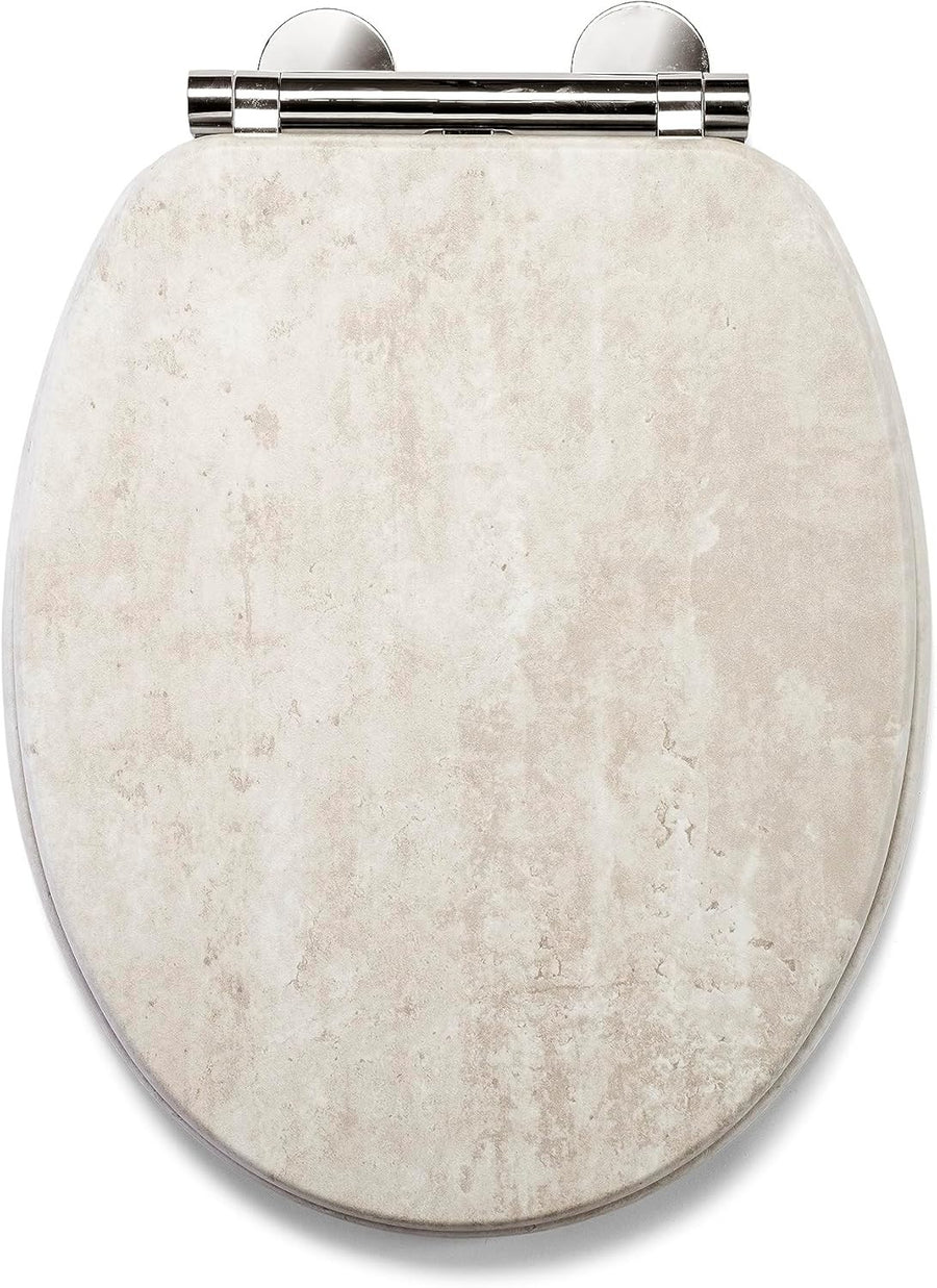 Pale Concrete Wooden Toilet Seat Soft Close Quick Release Antibacterial Durable