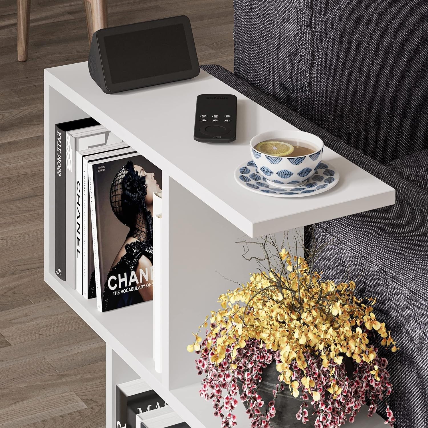 2 Tier Storage Side Table White - Slim Space-Saving Organizer 60x60x19.5cm