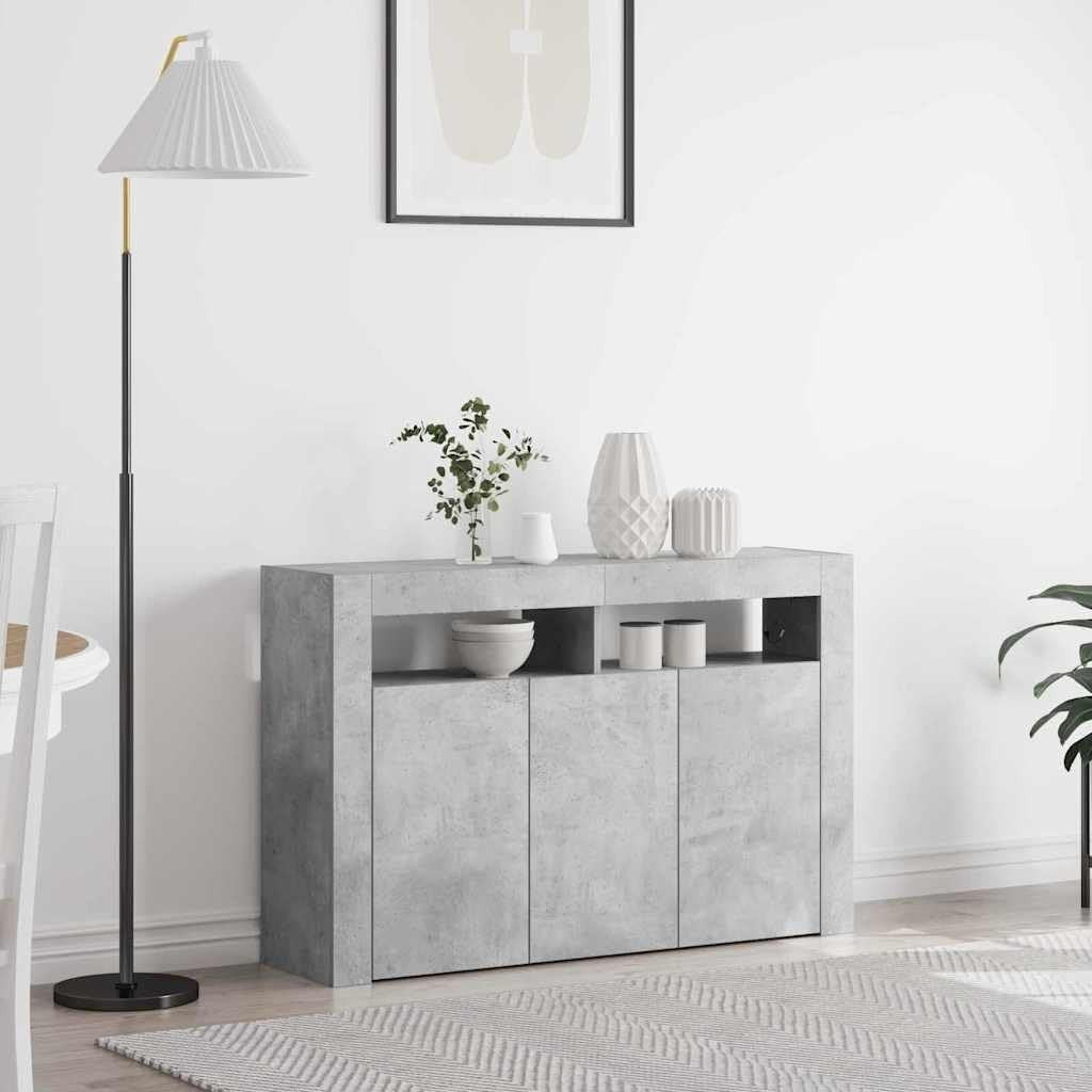 Modern Concrete Grey Sideboard LED Cabinet Storage Unit 116cm Dining Room