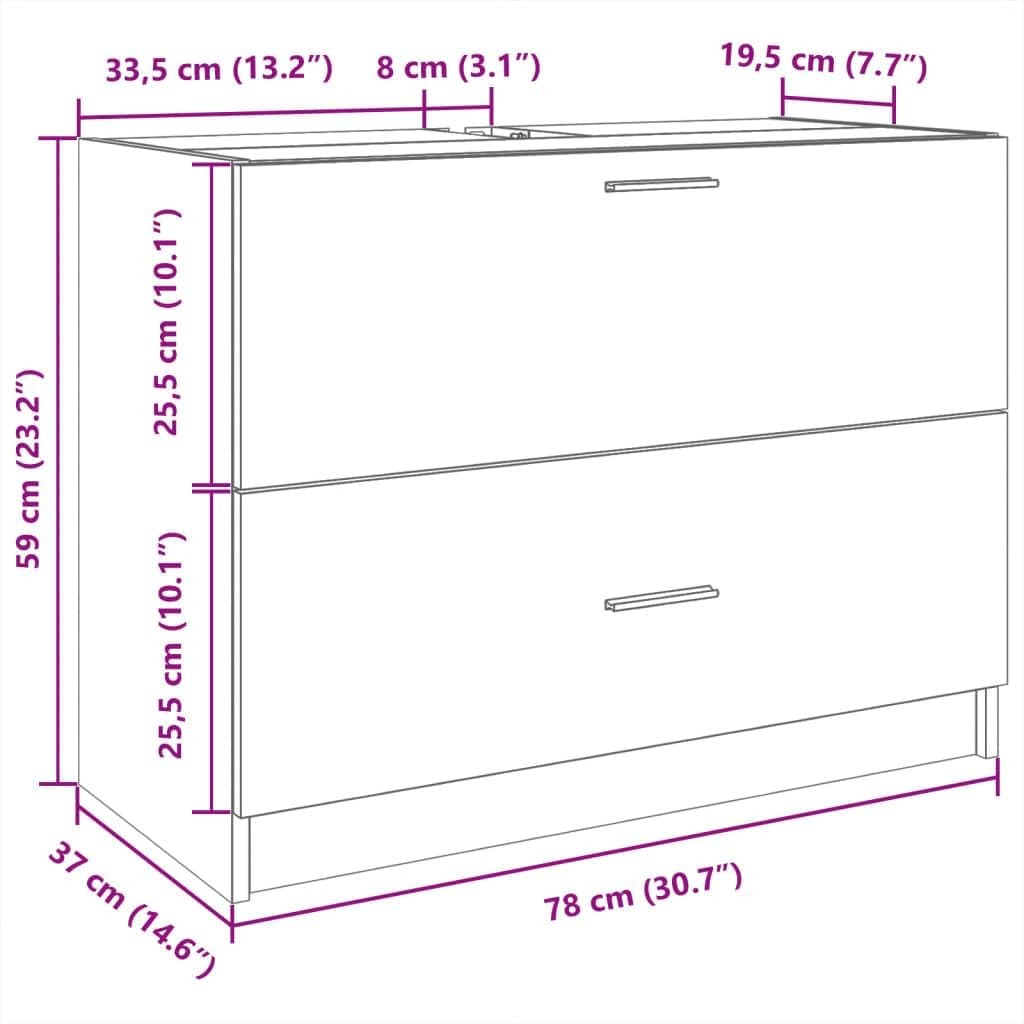 Concrete Grey Under Sink Bathroom Cabinet 78x37x59cm Modern Vanity Storage