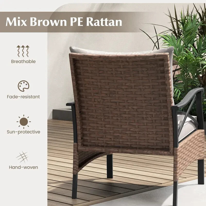 5PC Rattan Patio Furniture Set Chairs Ottomans Table Cushions Garden