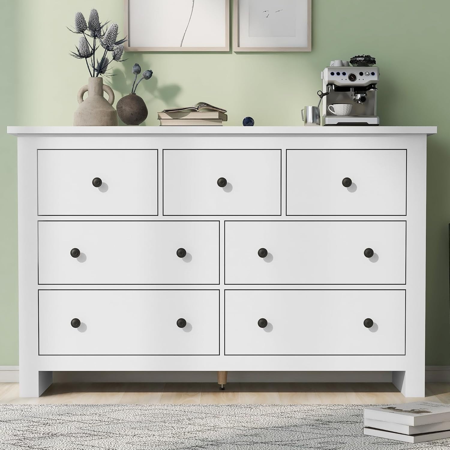 White 7 Drawer Chest Sideboard Cabinet for Bedroom, Living Room & Office