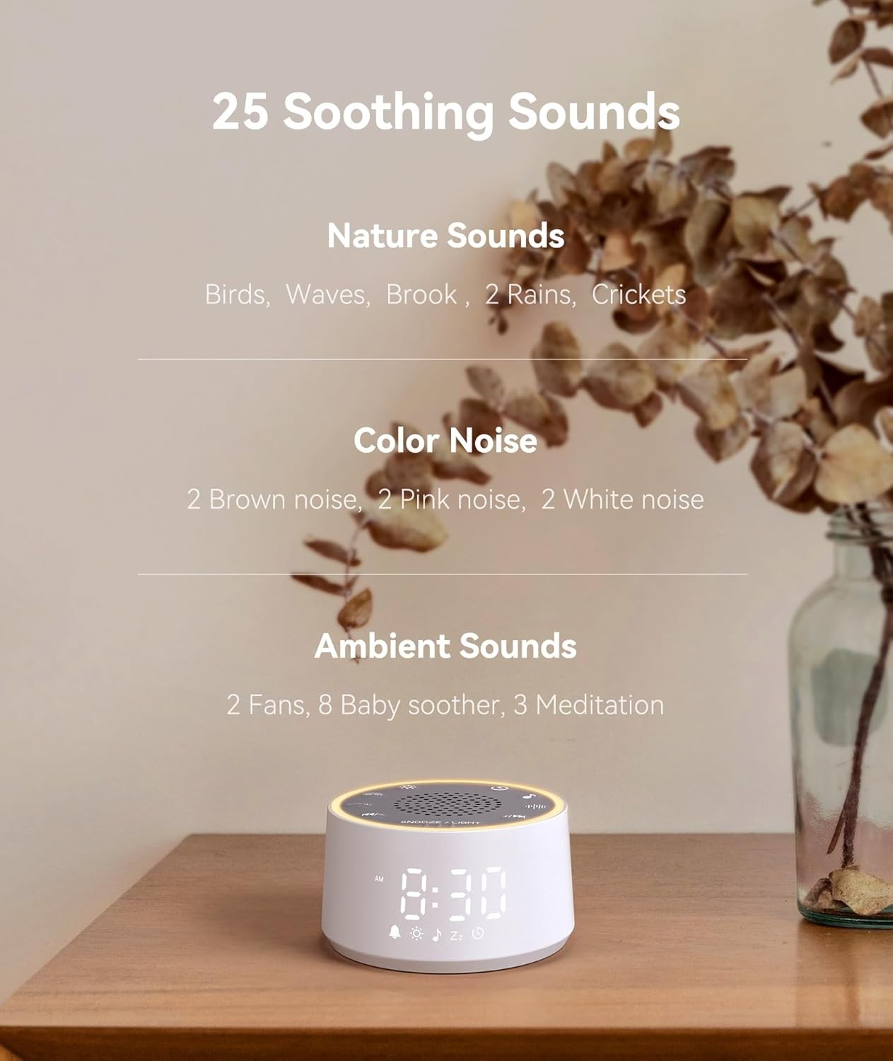 White Noise Machine for Sleep with 25 Soothing Sounds & Night Light
