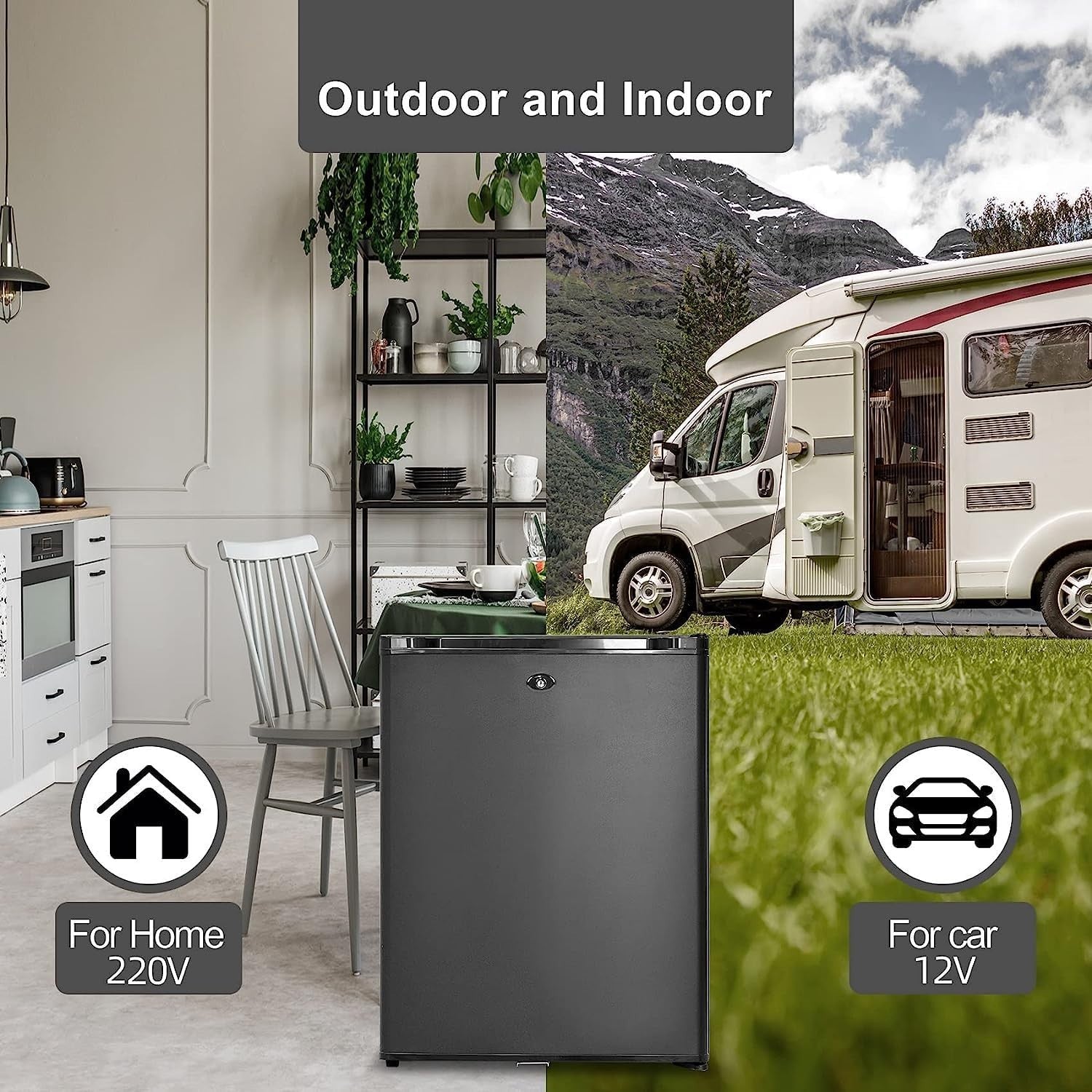 12V Mini Fridge 30L Campervan Portable Silent Black Lockable Reversible