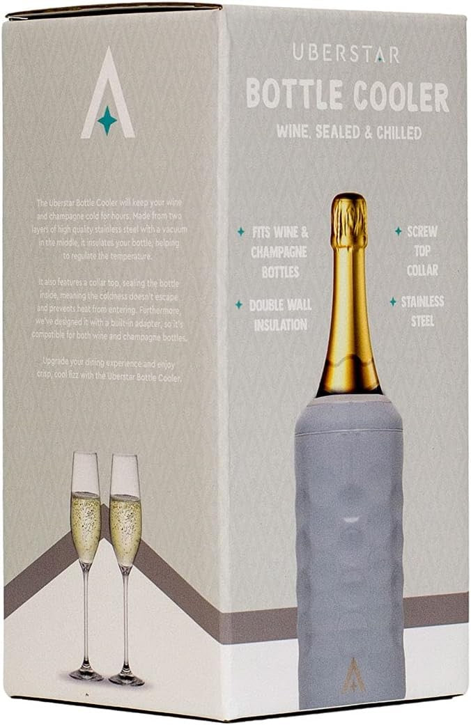 Wine Bottle Cooler Grey Stainless Steel Double Wall Vacuum Chiller Gift
