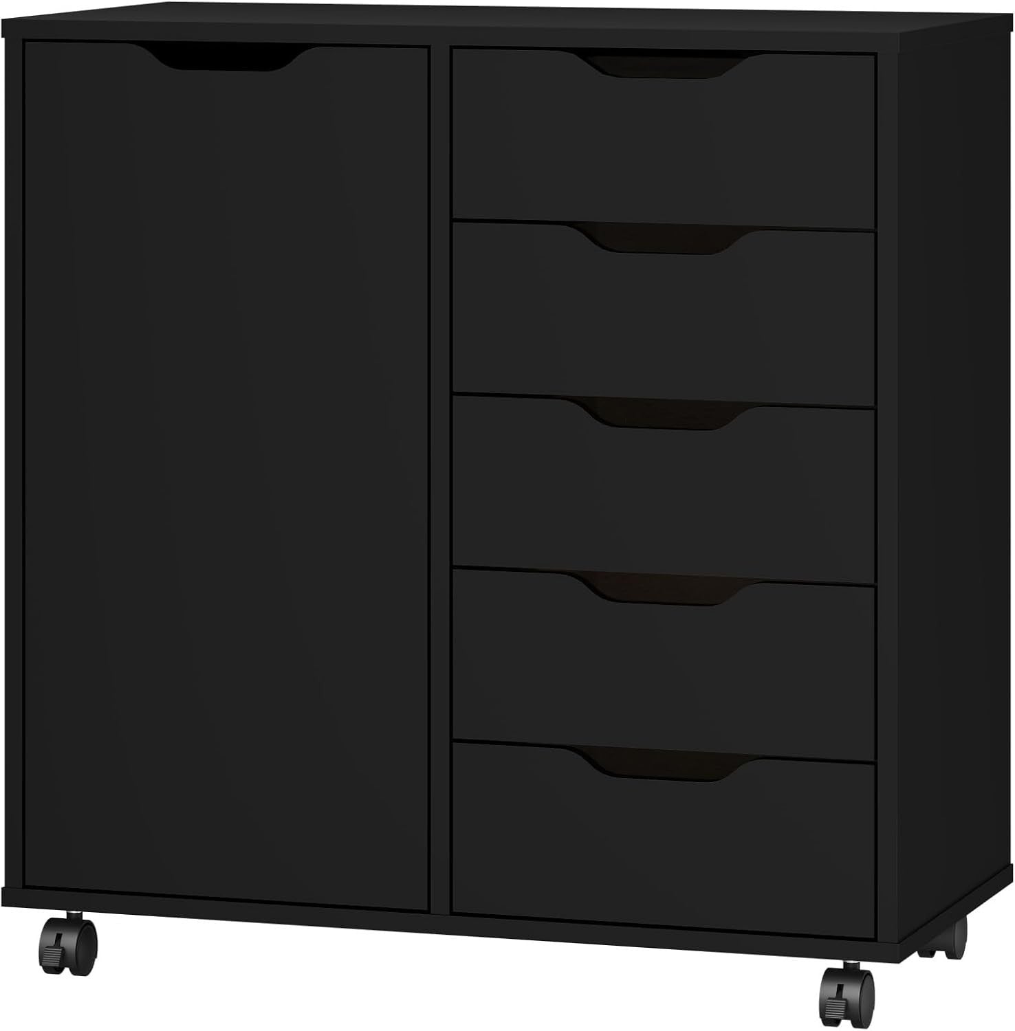 Black Mobile File Cabinet 5 Drawer Side Cupboard Rolling Storage