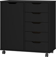 Black Mobile File Cabinet 5 Drawer Side Cupboard Rolling Storage