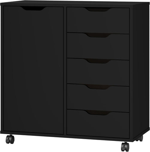 Black Mobile File Cabinet 5 Drawer Side Cupboard Rolling Storage
