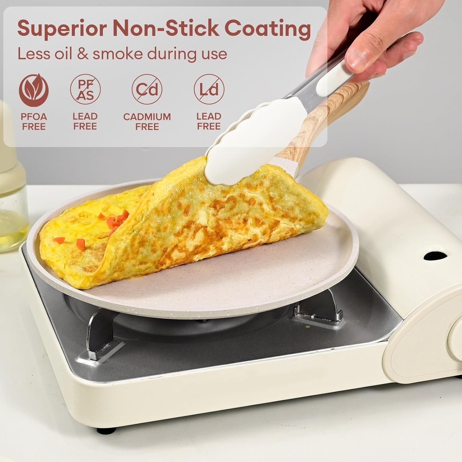 Non-Stick 24cm Pancake Pan | Granite Crepe Skillet Induction Safe Beige