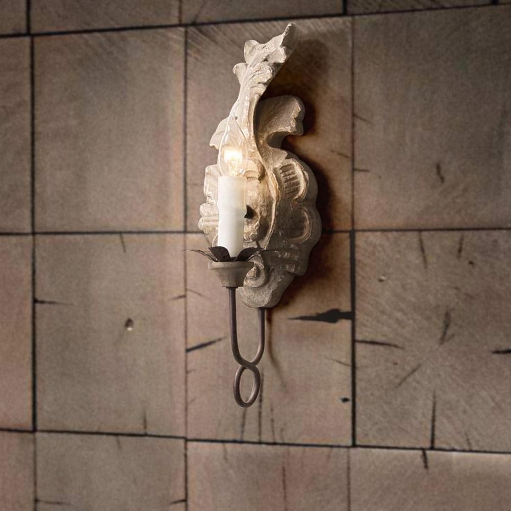 French Country Vintage Wood Wall Sconce, Antique Candle Style Light