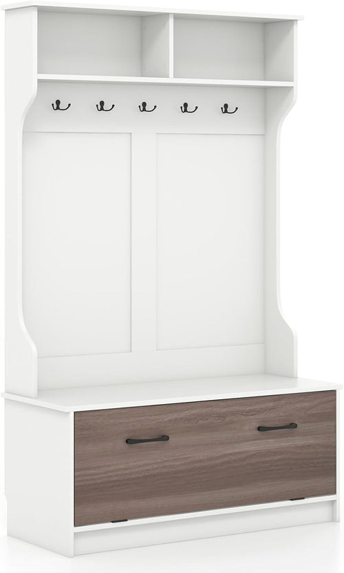 Freestanding Coat Rack with Shoe Bench & Hooks for Hallway Bedroom Home