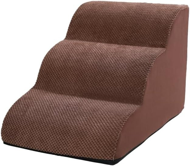 3-Step Dog Stairs Bed Sofa Non-Slip Foam Pet Ladder Brown