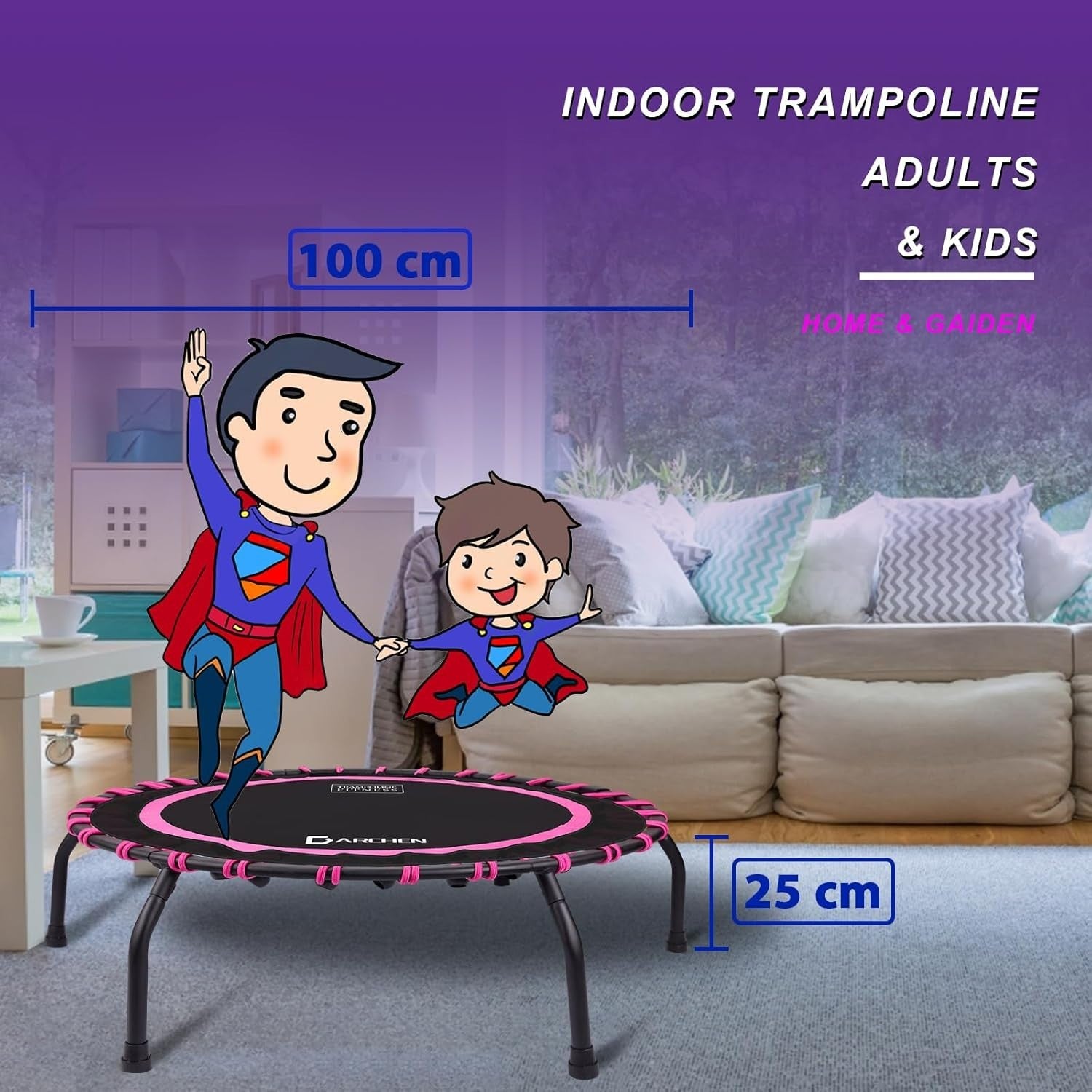 Adult Indoor Fitness Trampoline 150KG Quiet Bungee Rebounder 100cm