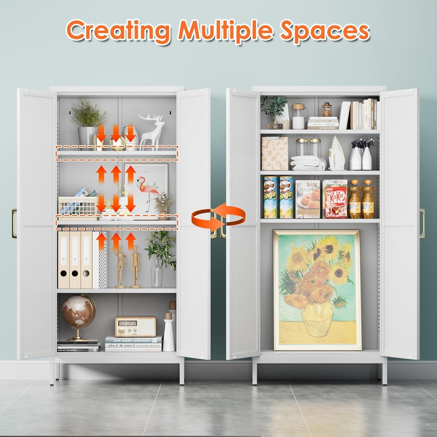 White Metal Office Storage Cabinet 2 Doors Adjustable Shelves 155H