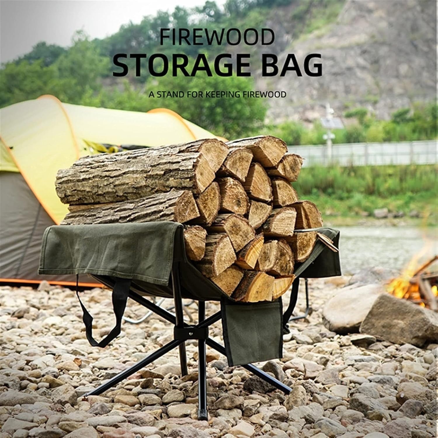 Large Canvas Firewood Log Carrier – Foldable Tote for Camping & Fireplace