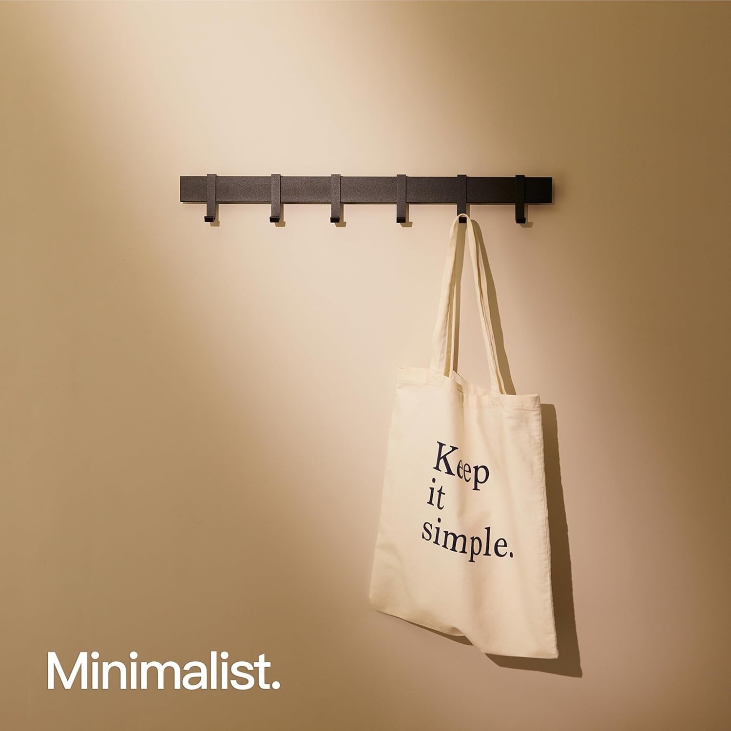 Modern Black Wall Coat Rack 58cm | Metal Rail with 6 Sliding Hooks Matte