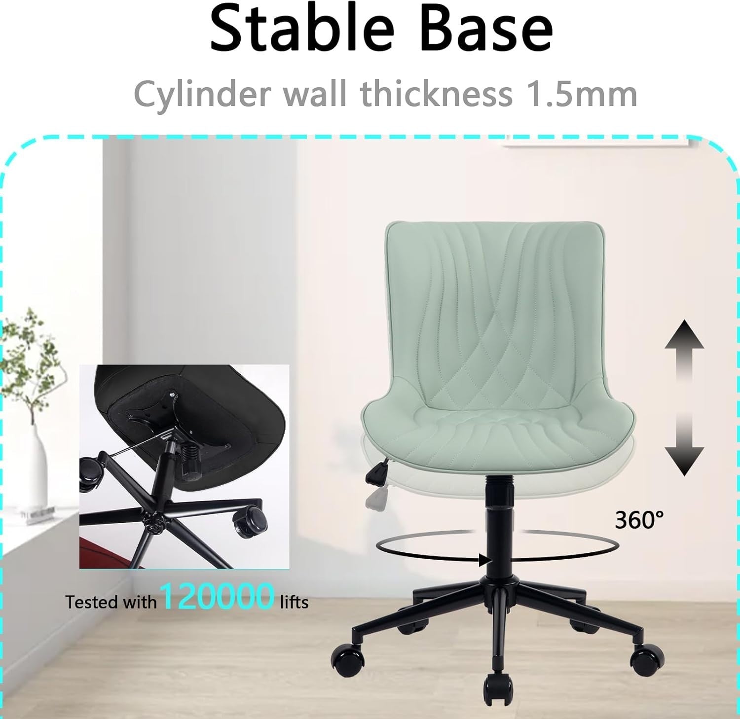 Ergonomic Mint Green Office Desk Chair Swivel Adjustable Home Work Faux Leather