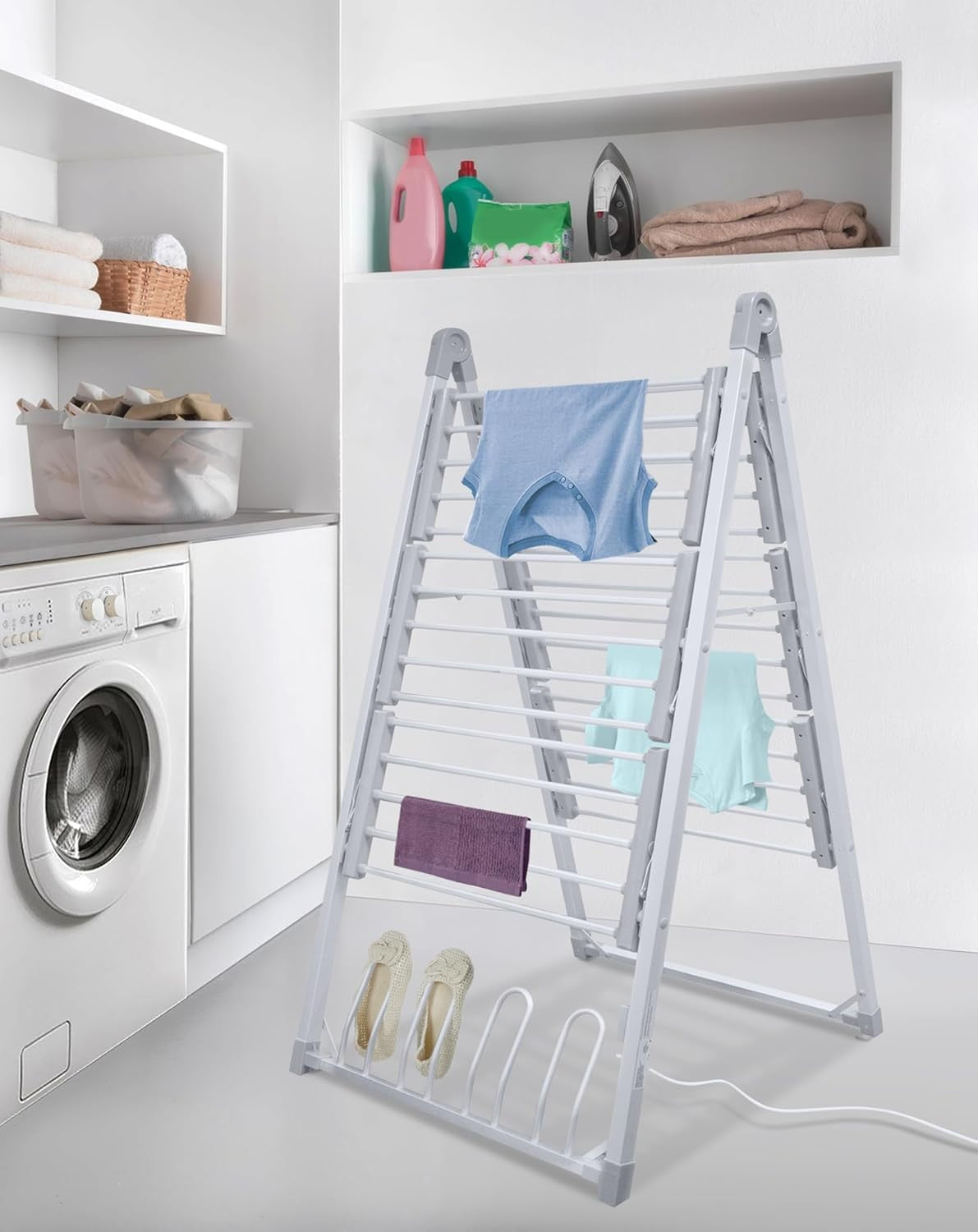 Electric Heated Clothes Airer 3 Tier Folding Drying Rack Energy Saving
