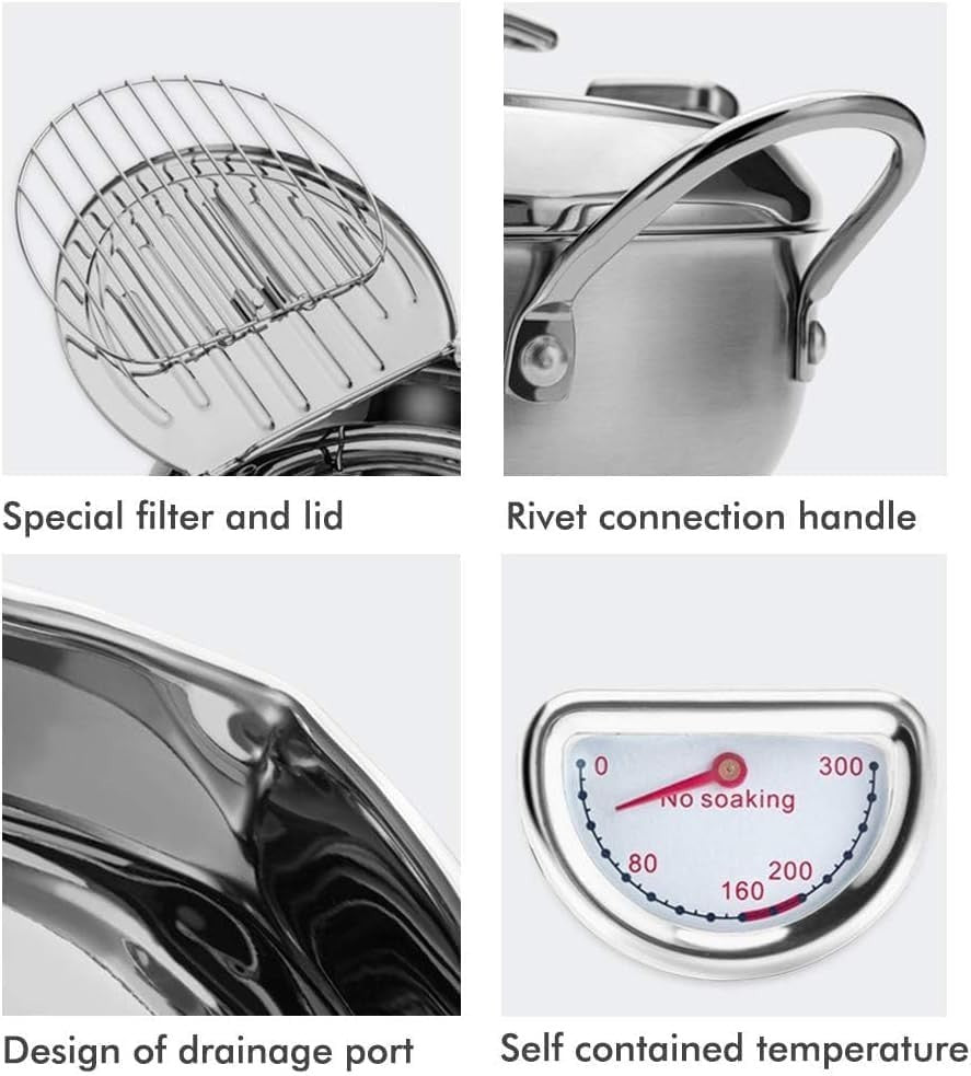 Japanese Tempura Deep Fryer Pot 28cm Stainless Steel With Thermometer