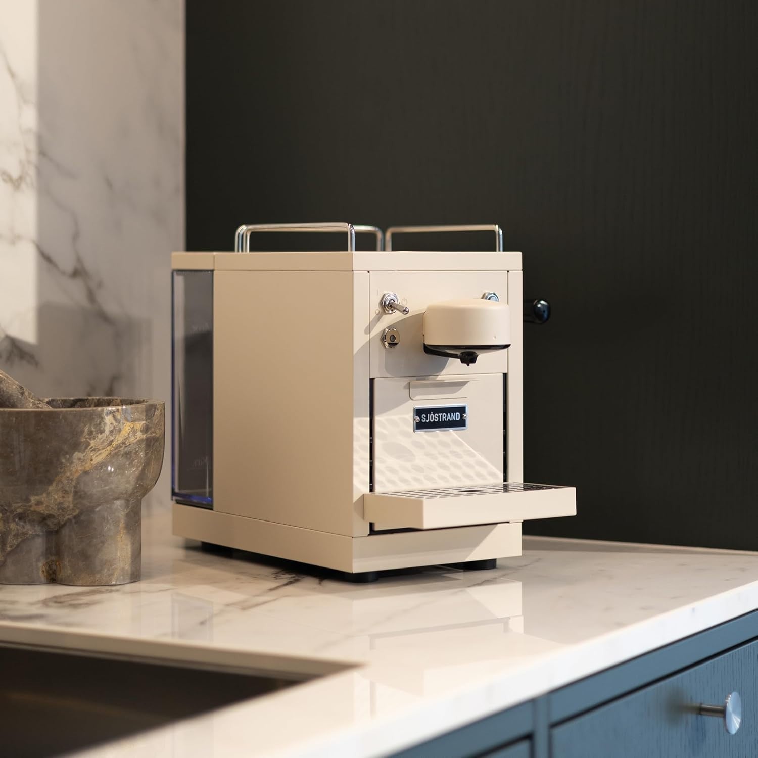 Stainless Steel Capsule Coffee Machine | 19-Bar Pressure, 1.2L Tank, Beige