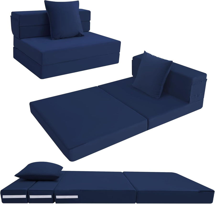 Folding Sofa Bed Mattress Guest Chair Z Lounge Foam Futon Single Navy
