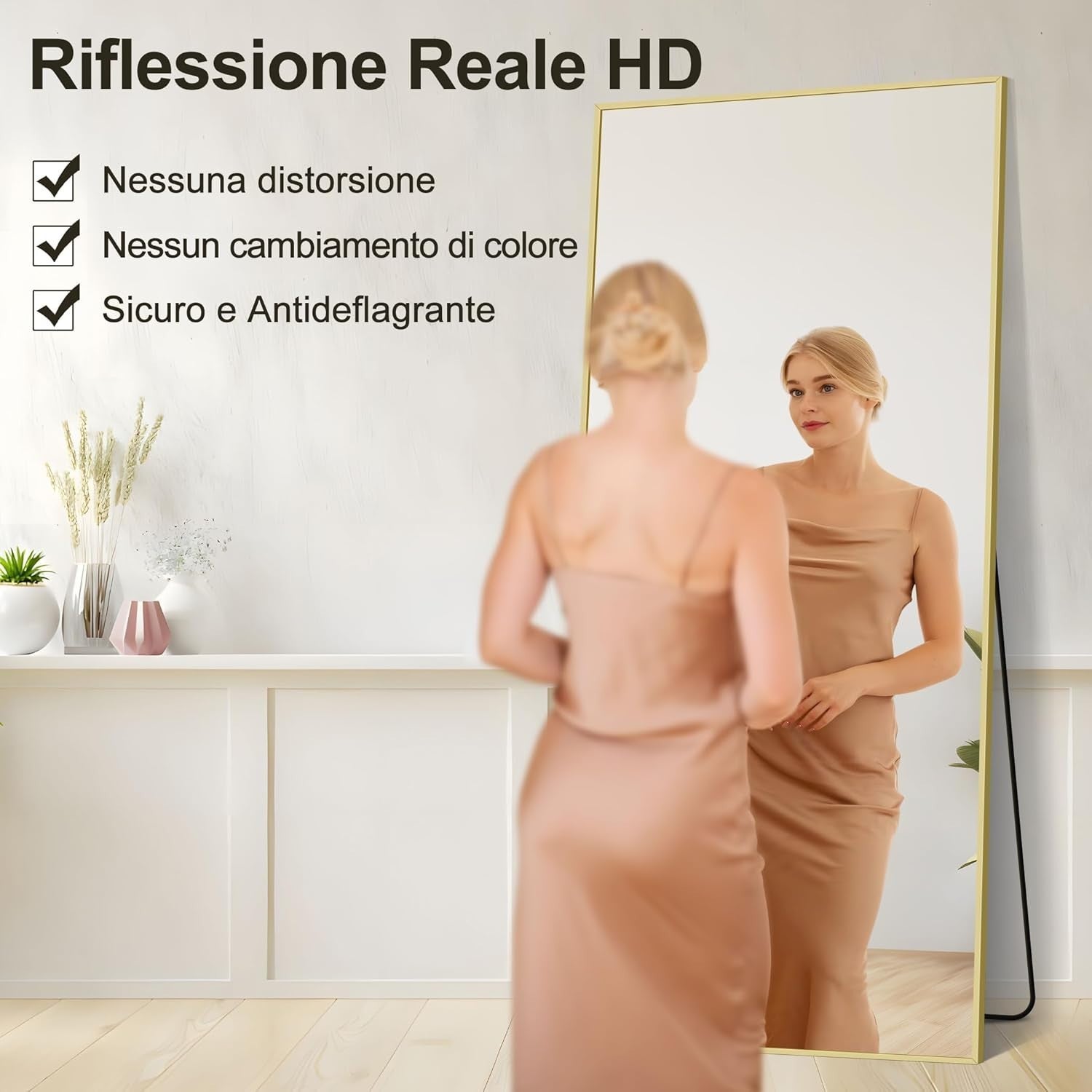 Large Full Length Gold Mirror 192x85cm Aluminium Frame Standing Wall Mount