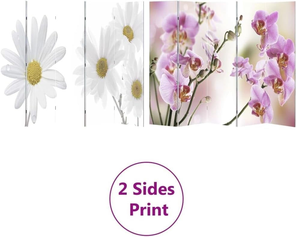 Flower Design Folding Room Divider 200x170cm Wood Frame Privacy Screen