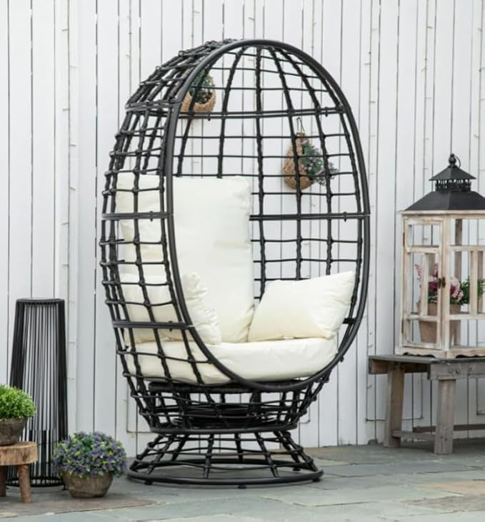 Luxury Rattan Egg Chair Outdoor Garden Patio Lounge Swivel Seat w/ Cushion