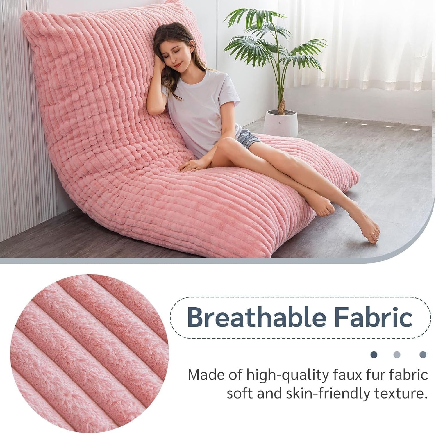 Pink Faux Fur Bean Bag Sofa Bed 135x190cm | Adult Lounge Floor Chair