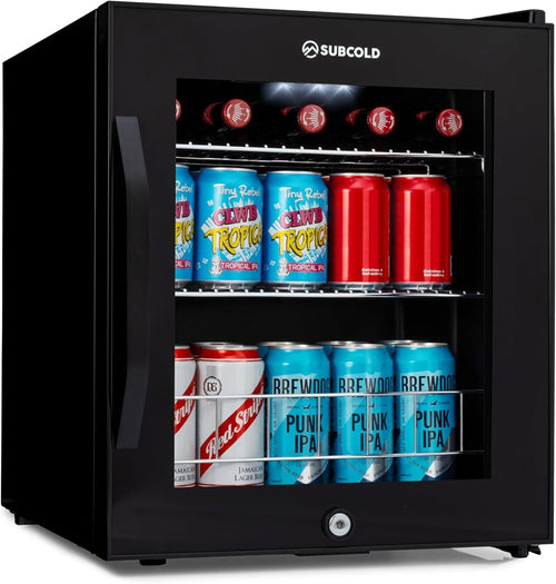 Mini Fridge 50L Compact Glass Door Drinks Cooler LED Touch Control Black
