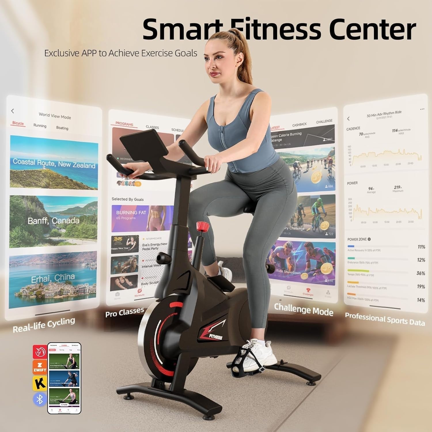 Self-Powered Magnetic Spin Bike w/ LED Lights, App Sync & 100 Resistance Levels