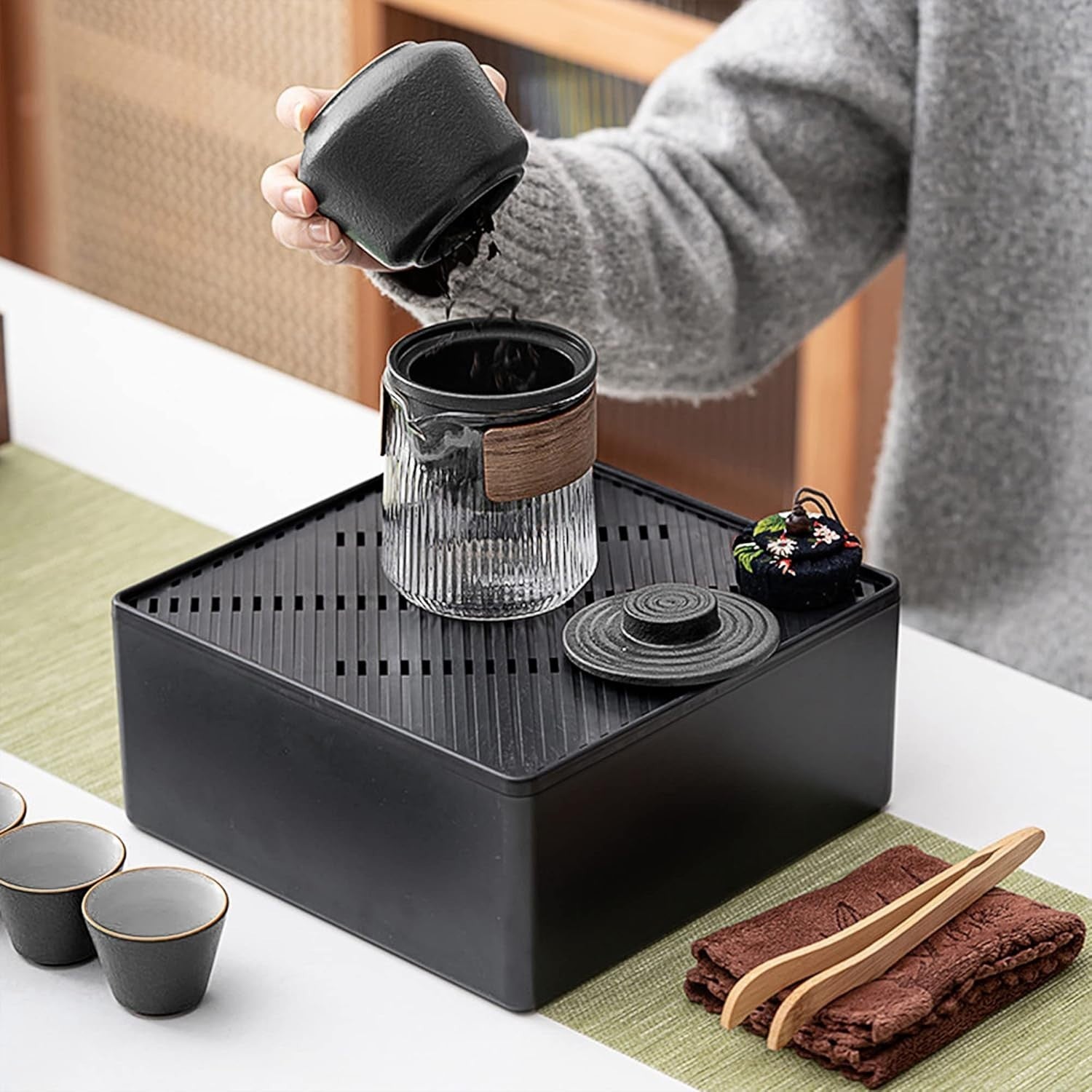 Portable Kung Fu Tea Set Black Travel Teapot Cups Gongfu Tea Service