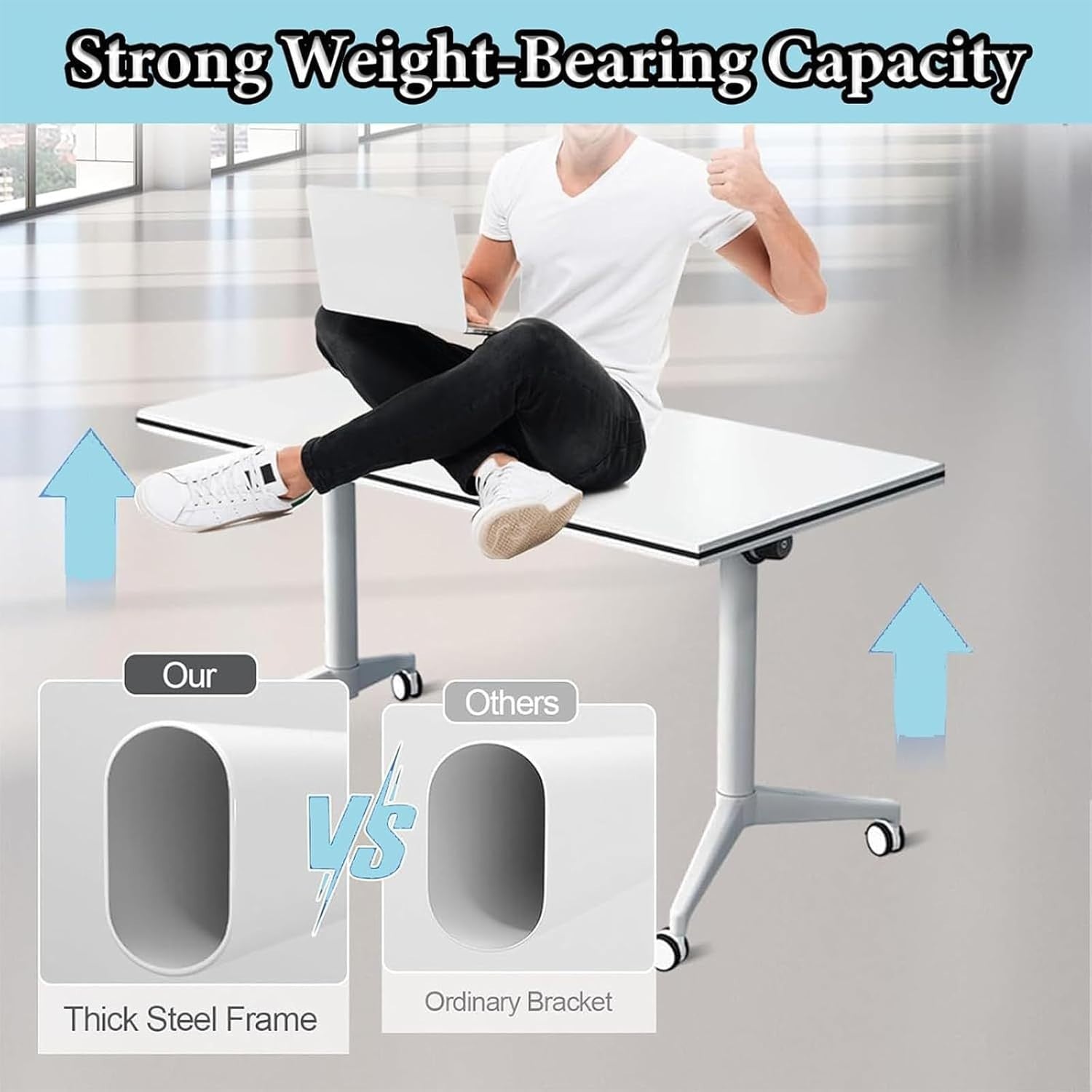 Set of 4 Foldable Conference Tables 120×60cm w/ Wheels – Mobile Training Desk